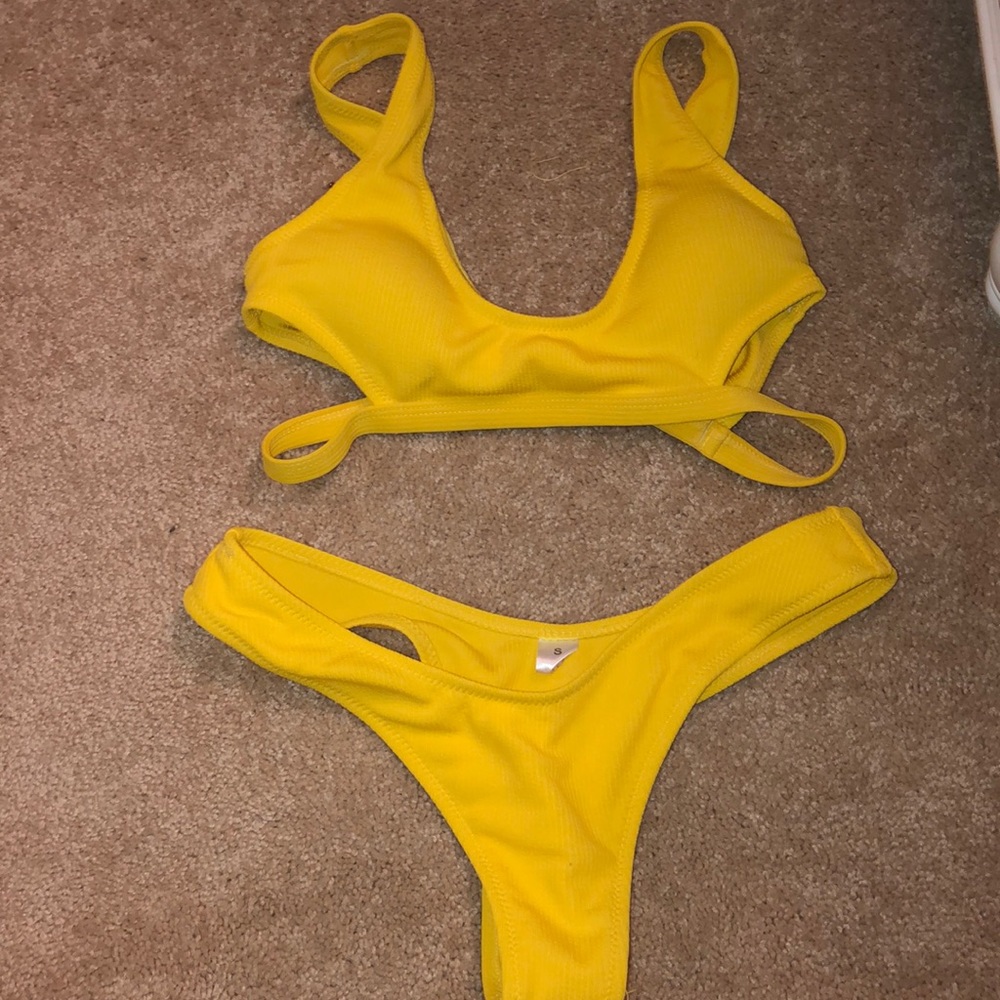 Yellow cut out bikini